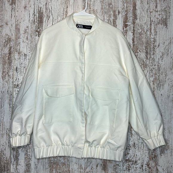 Zara LONG BOMBER JACKET WITH PATCH POCKETS Size M - Picture 5 of 7